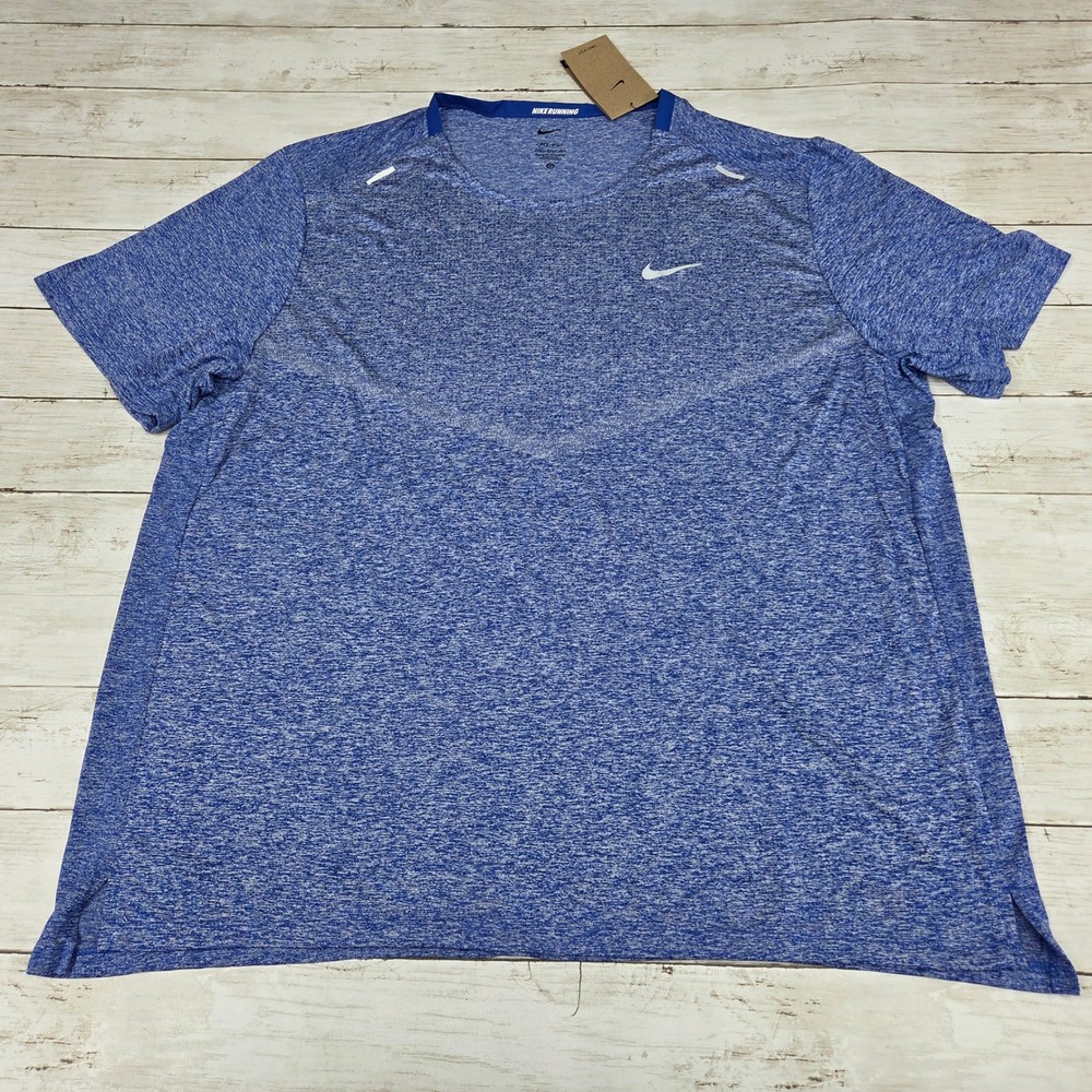 Nike Running Shirt Mens XXL Blue Dri-FIT Short Sleeve CZ9184-482 Reflective Top